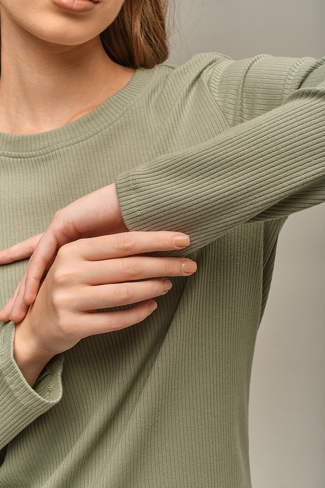 Лонгслив трикотажный в рубчик Flat Олива_15888