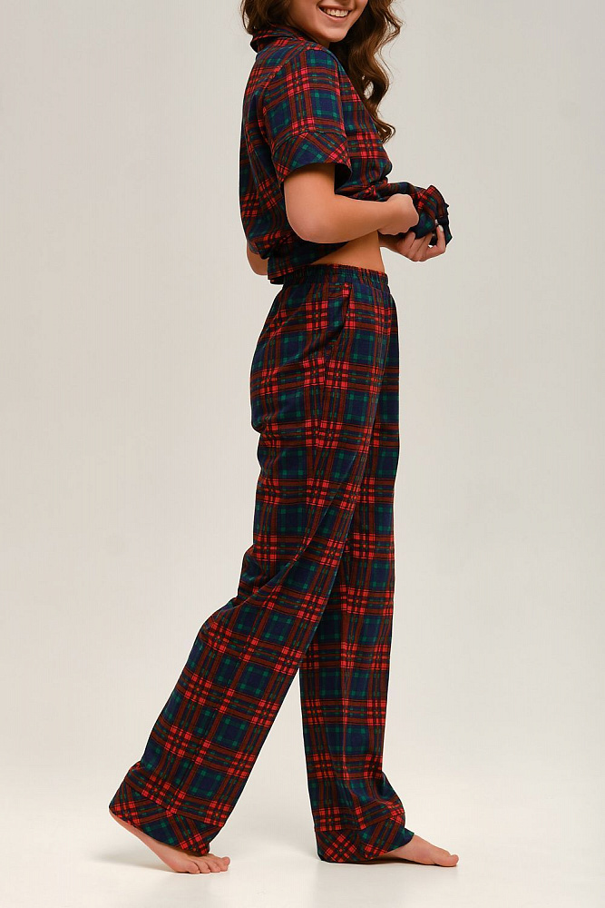 Прямые брюки из хлопка Slow beauty Шотландская клетка_12550