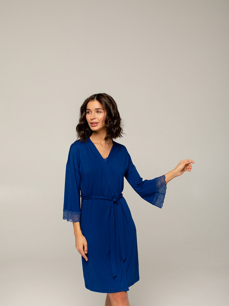 Халат из вискозы с кружевом Sylvia Синий_2613