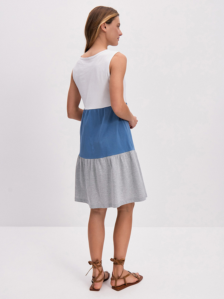 Платье из хлопка Color blocks Белый/Индиго/Серый меланж_14537