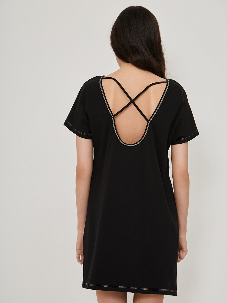 Платье сорочка с принтом и вырезом на спине  Medea Черный_12920