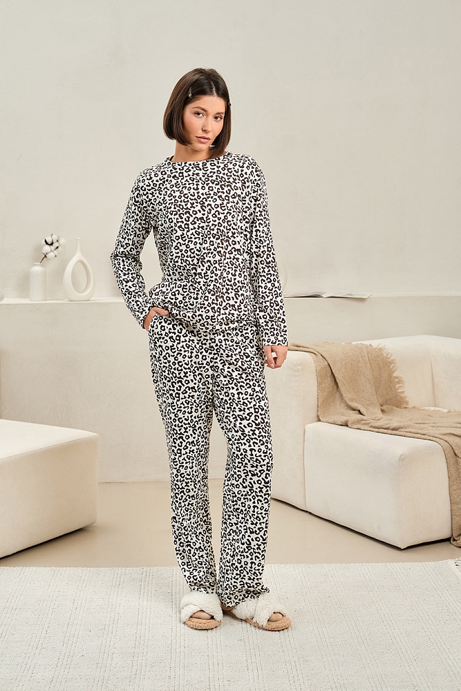 Лонгслив с принтом Kris Молочный леопард_17292