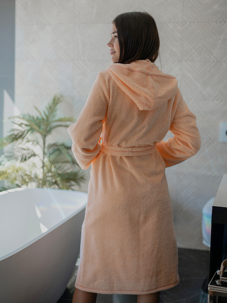Халат махровый с капюшоном Laura Персиковый_3527