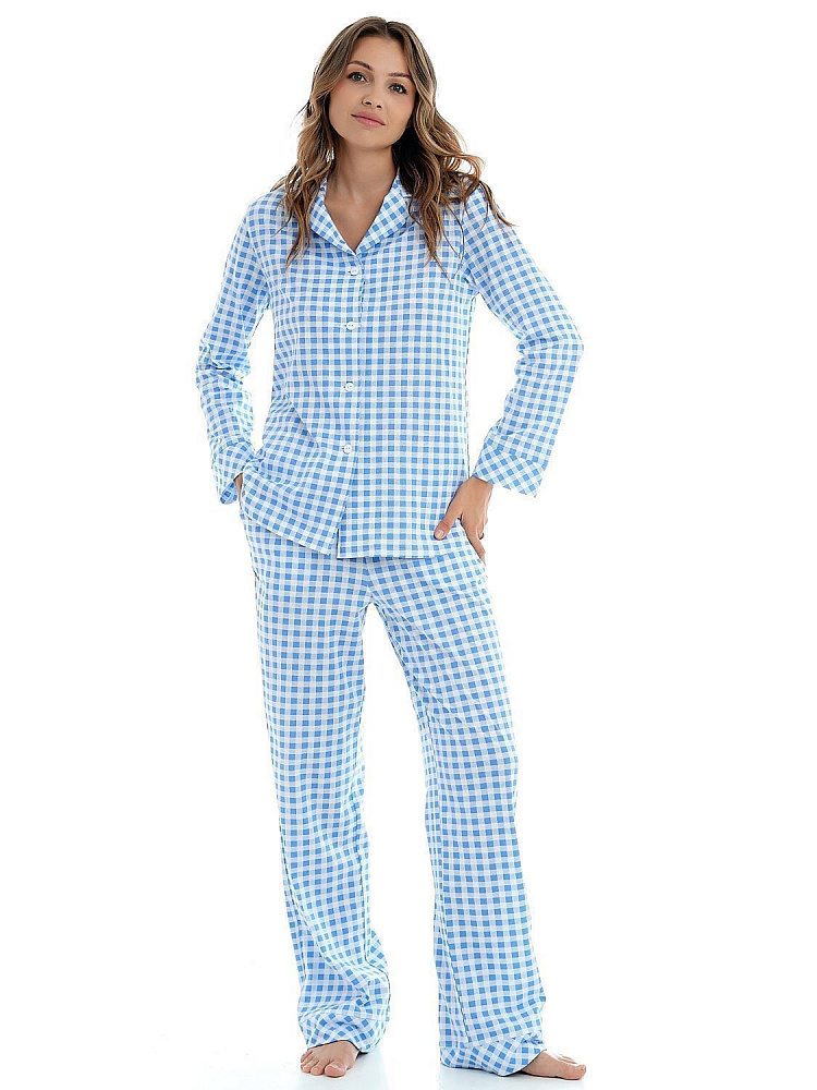 Пижама из хлопка, комплект Slow beauty Бело-синяя клетка_12236