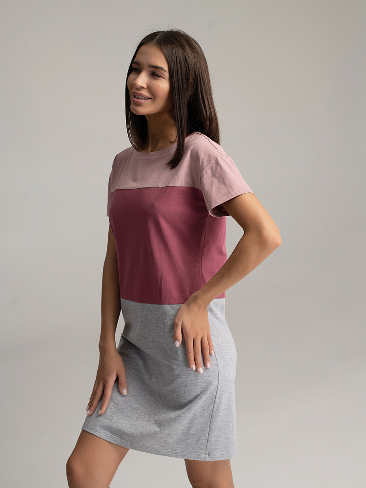 Платье из хлопка Color blocks Розовый/Лиловый/Серый_3139