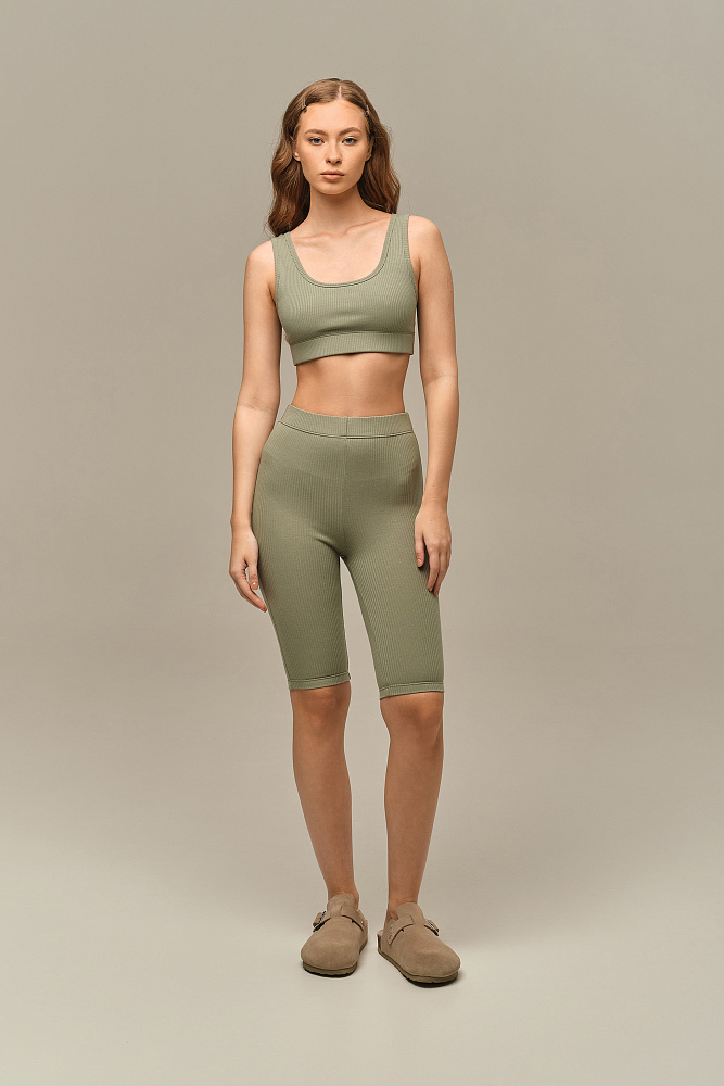 Велосипедки трикотажные в рубчик Flat Олива_15790