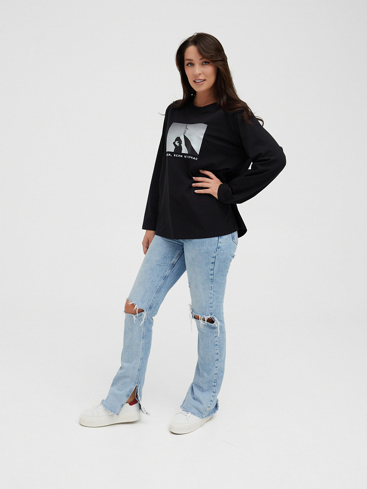 Лонгслив оверсайз в стиле гранж Liberty Черный/Не сейчас_11480