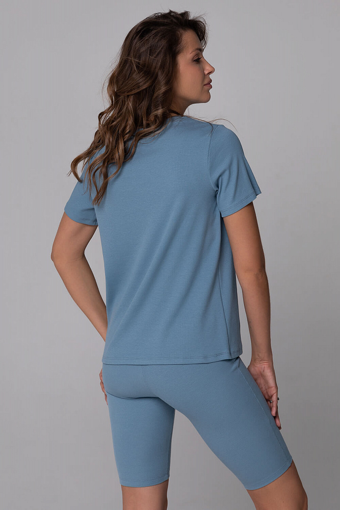 Дымчато-голубые велосипедки в рубчик трикотажные Basic_6435