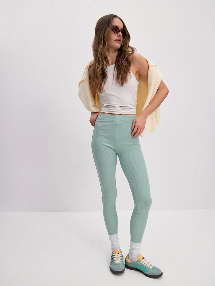 Леггинсы трикотажные в рубчик Basic Шалфей_16261