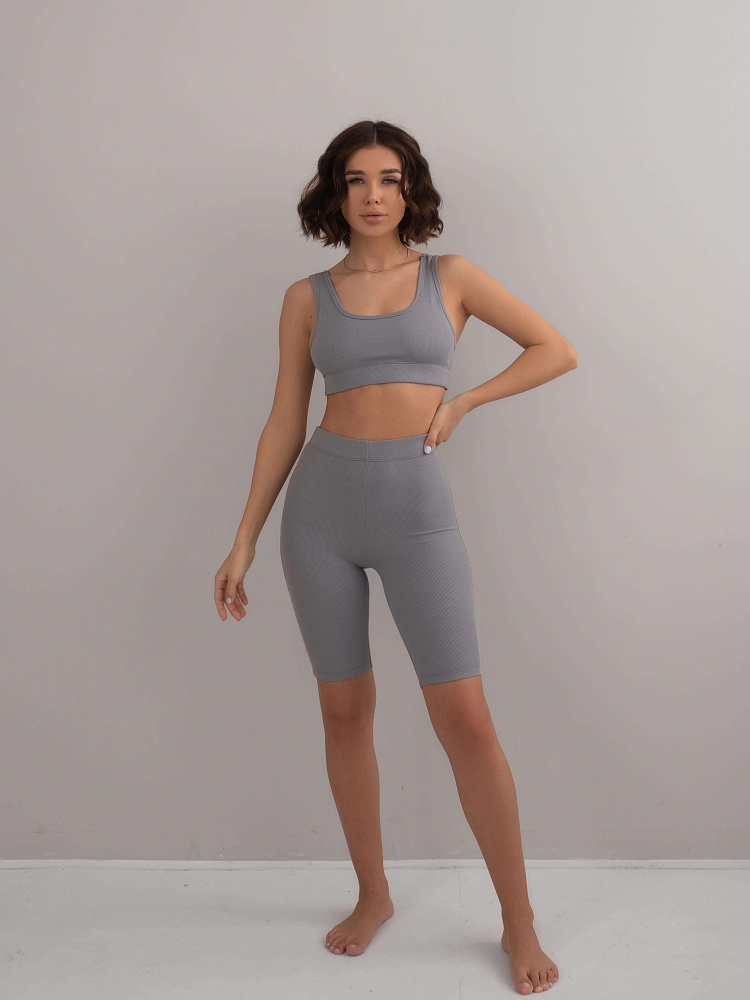 Тёмно-серый топ бюстье трикотажный в рубчик базовый Basic_6353