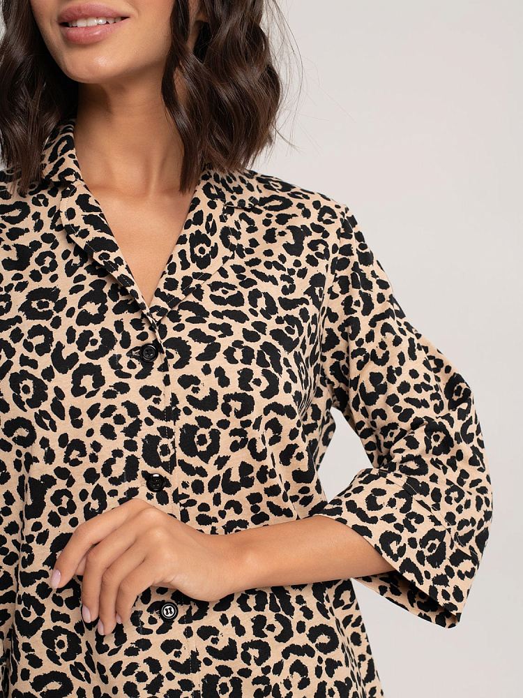 Халат-рубашка из хлопка Slow beauty Леопардовый_12301