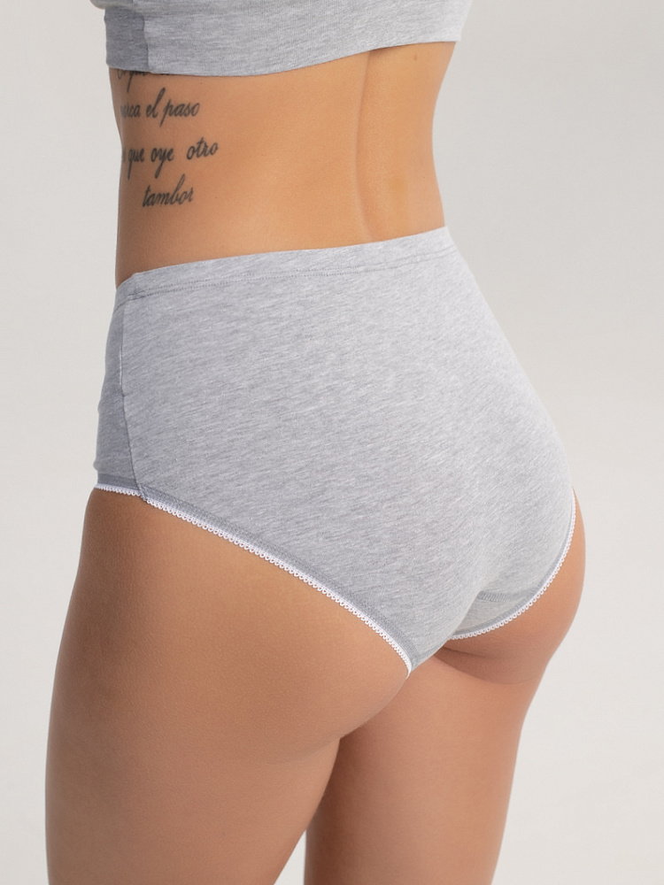Трусы высокие серые из эластичного хлопка меланж Medea_3208