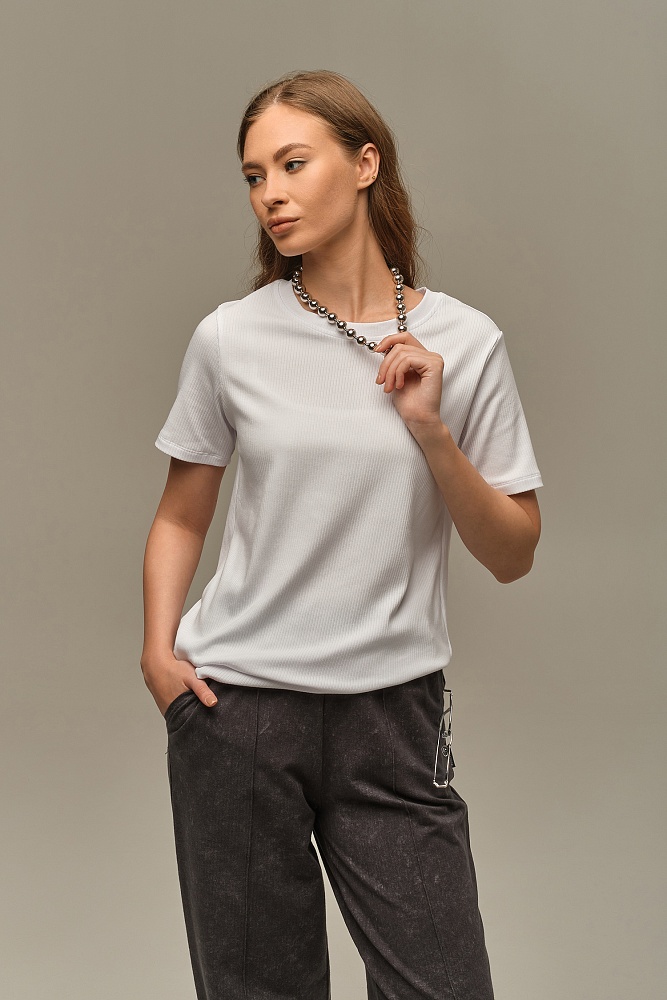 Футболка трикотажная в рубчик Flat Белый_16015
