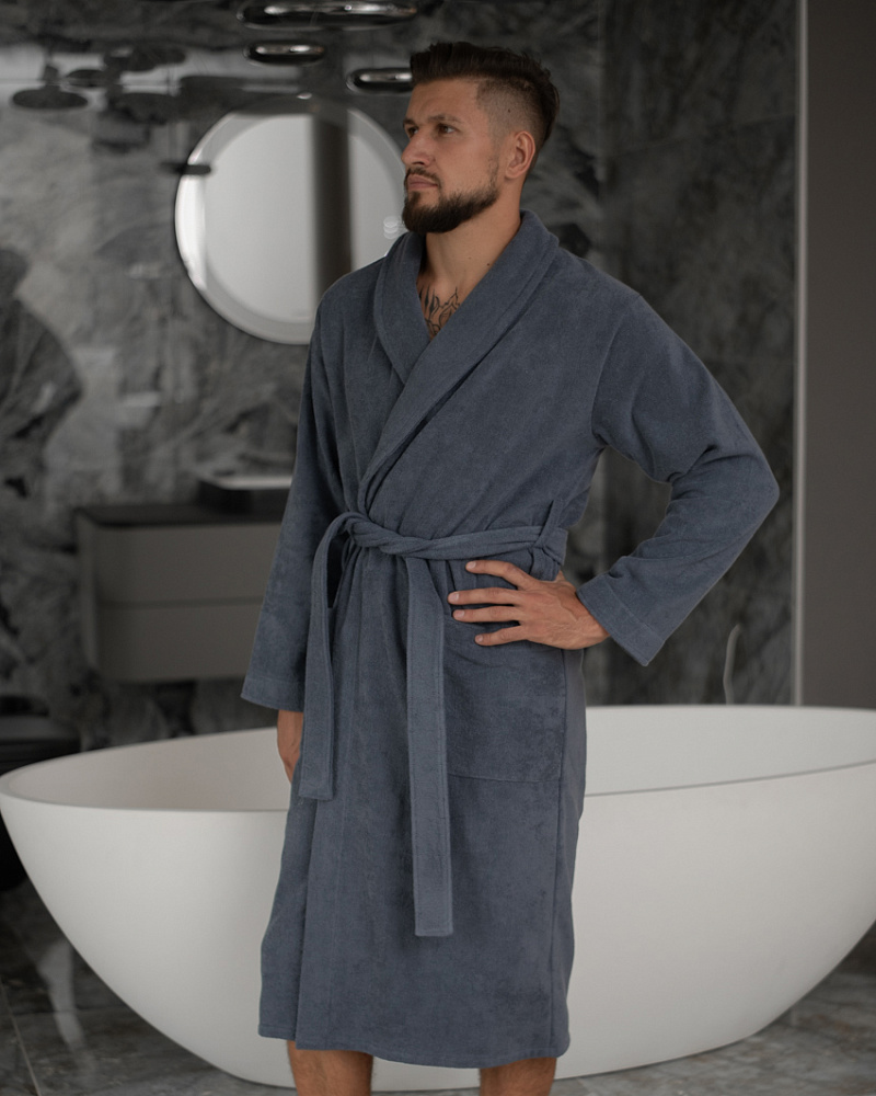 Халат махровый длинный серый мужской Comfort_8384