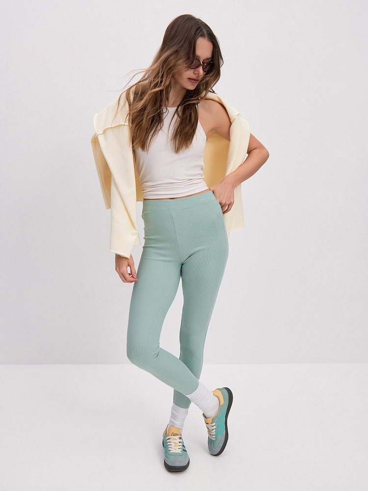 Леггинсы трикотажные в рубчик Basic Шалфей_16263