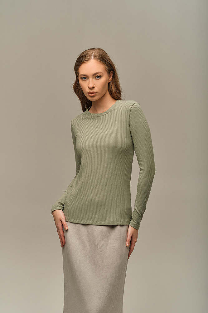 Лонгслив трикотажный в рубчик Flat Олива_15892