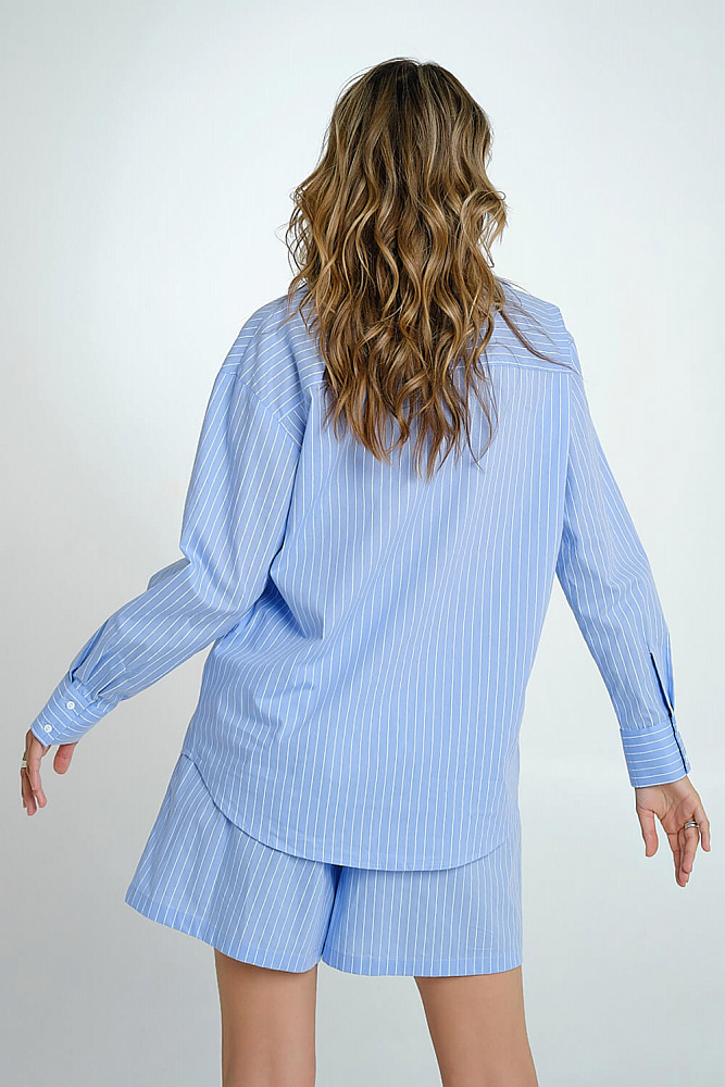 Шорты домашние голубые из хлопка полоска Fresh_7385