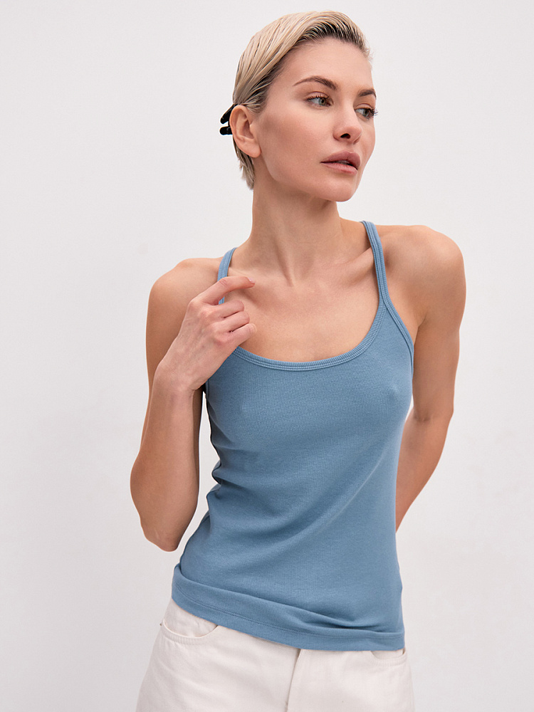 Майка трикотажная в рубчик Basic Дымчато-голубой_13979