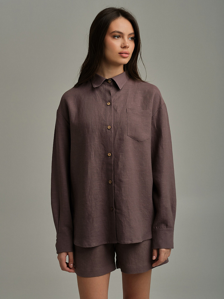 Рубашка оверсайз изо льна с длинным рукавом Sonet Шоколадный_9871