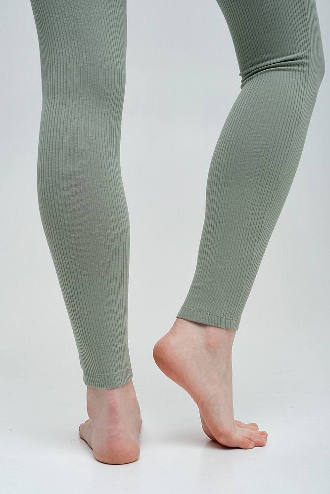 Леггинсы зеленые трикотажные в рубчик Оливка Basic_8369