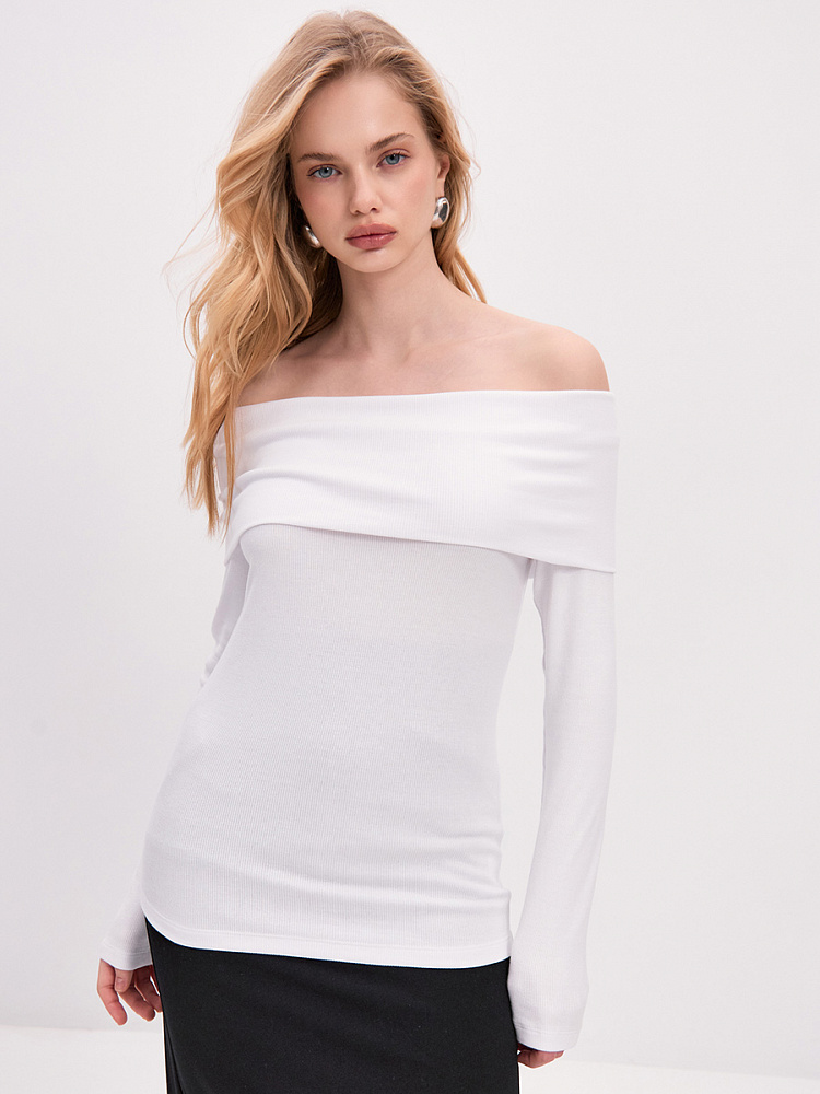 Лонгслив трикотажный в рубчик Basic Белый_13702