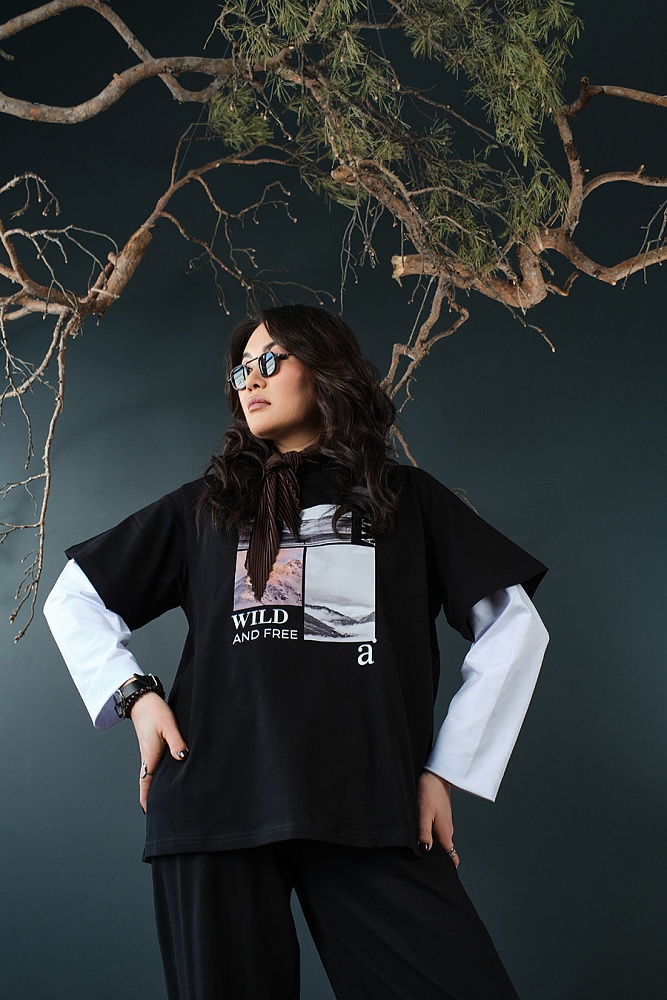 Футболка оверсайз с принтом Altai woman Черный/облака_18808