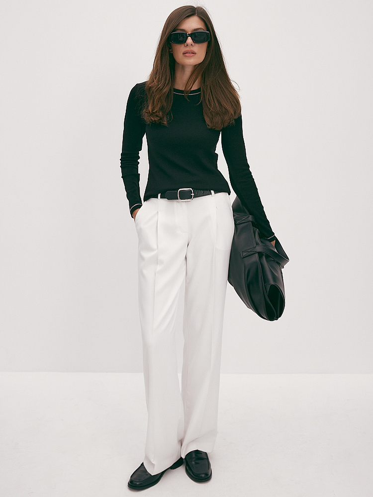 Лонгслив трикотажный в рубчик Basic Черный_12880