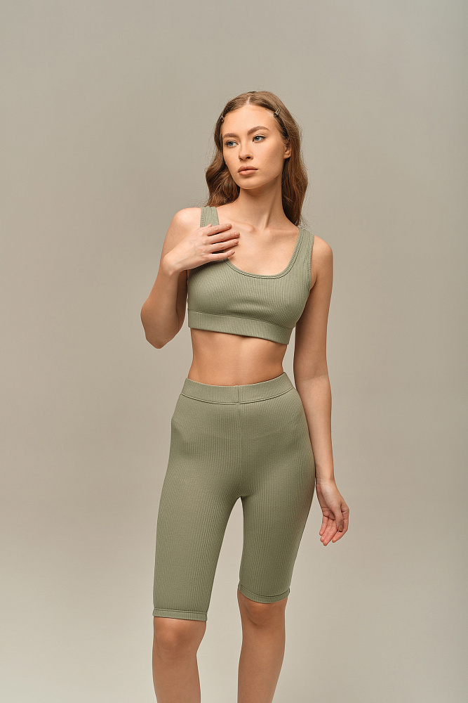 Велосипедки трикотажные в рубчик Flat Олива_15800