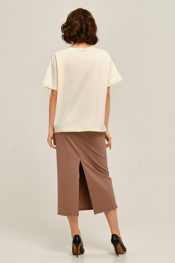 Прямая юбка миди с разрезом Jersey Капучино_12728