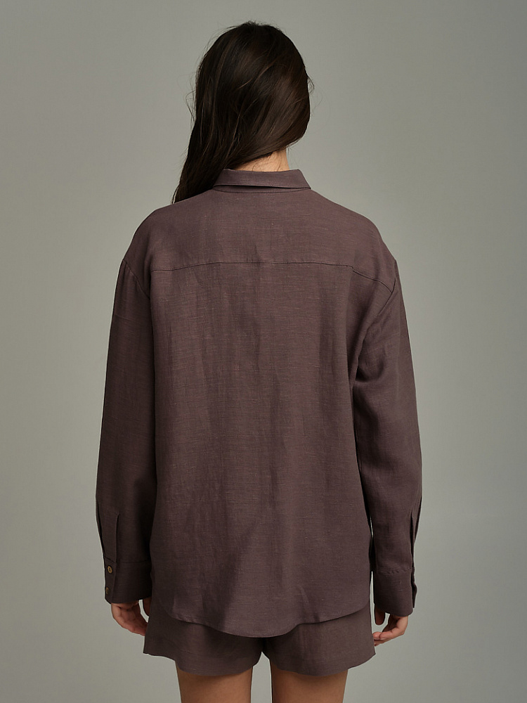Рубашка оверсайз изо льна с длинным рукавом Sonet Шоколадный_9872