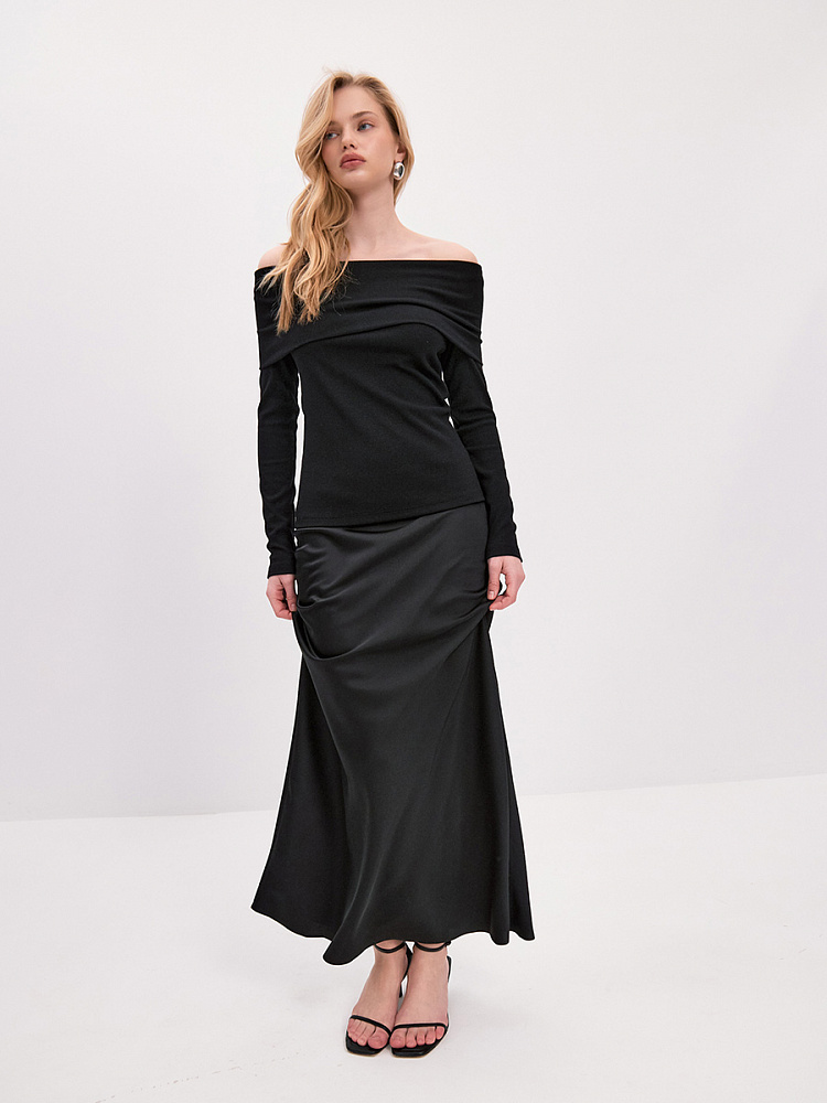 Лонгслив трикотажный в рубчик Basic Черный_14323