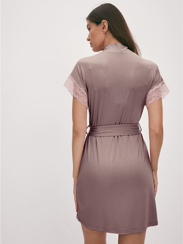 Халат из вискозы с кружевом Natali Кофейный_12892