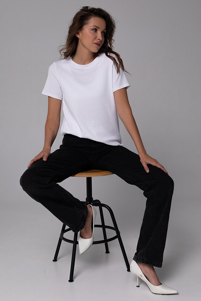 Футболка белая базовая в рубчик хлопок Basic _6461