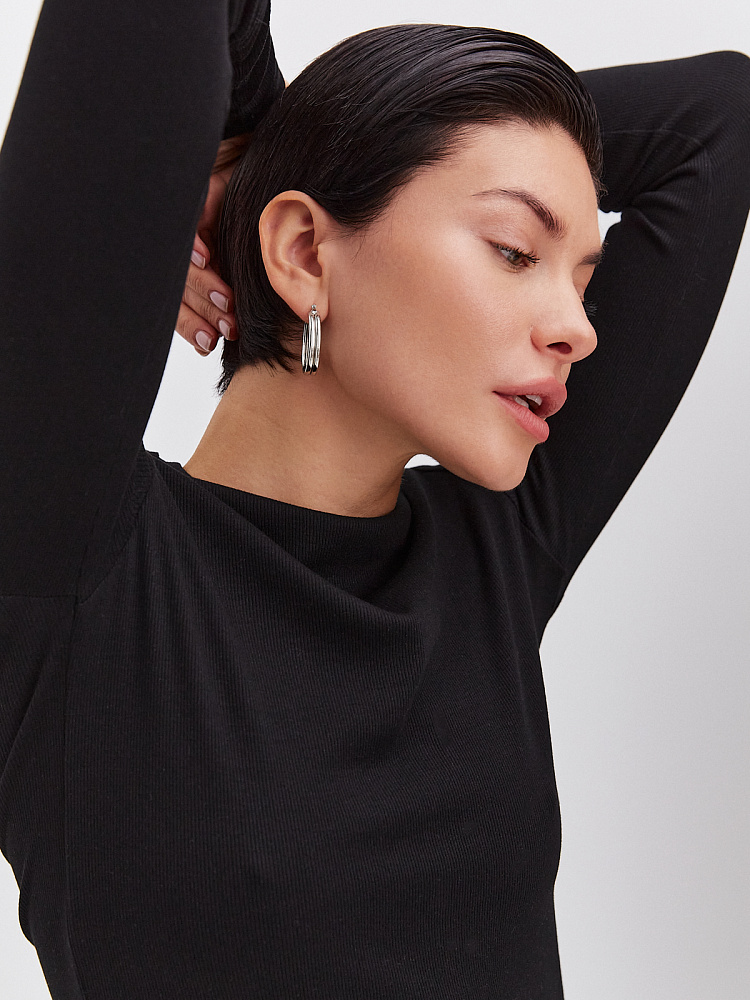 Лонгслив трикотажный в рубчик Basic Черный_10917