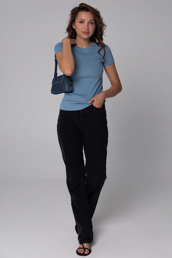 Дымчато-голубая футболка трикотажная в рубчик Basic_6416