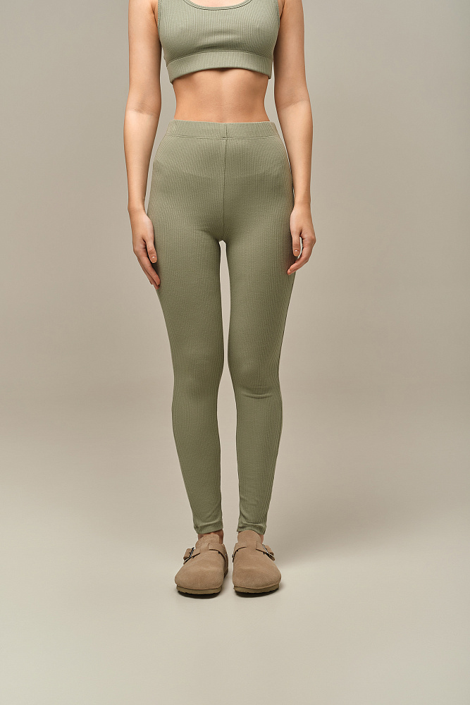 Леггинсы трикотажные в рубчик Flat Олива_15778