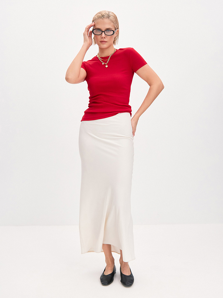 Футболка трикотажная в рубчик Basic Красный_13671