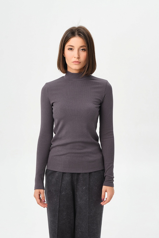 Лонгслив трикотажный в рубчик Flat Графит_16864