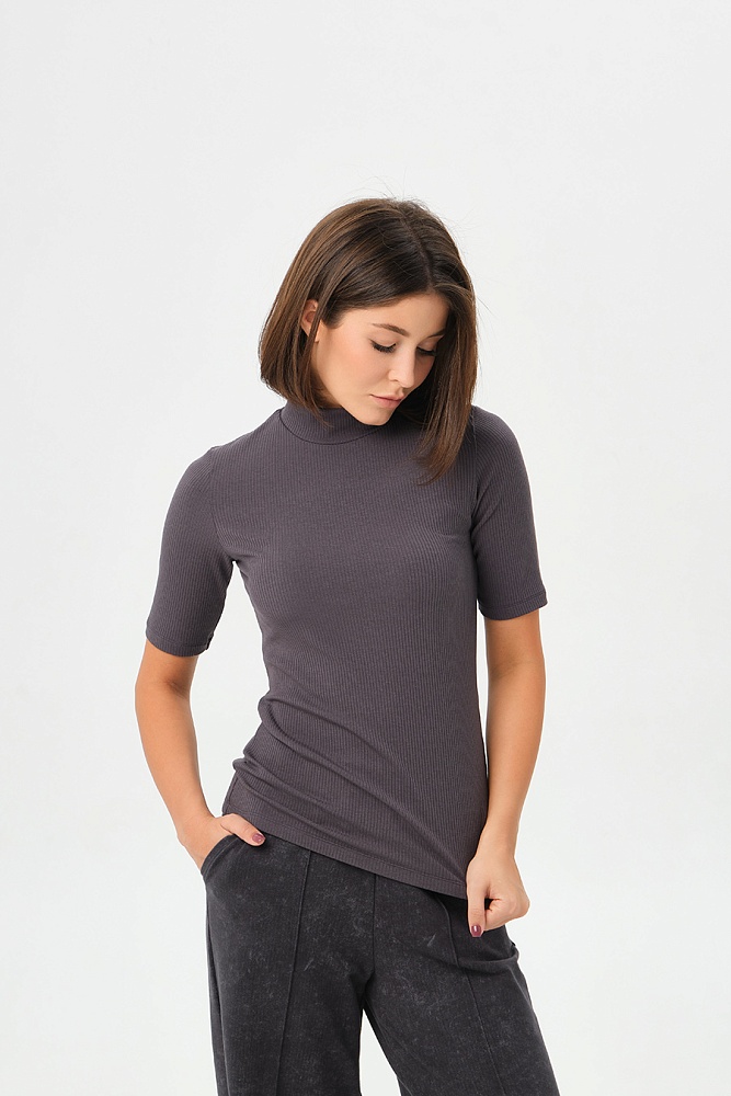 Футболка трикотажная в рубчик Flat Графит_16879