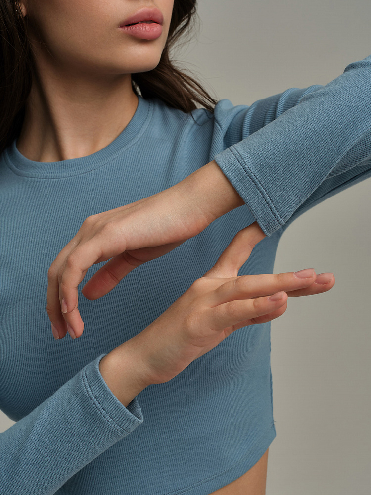 Лонгслив трикотажный в рубчик Basic Дымчато-голубой_11041