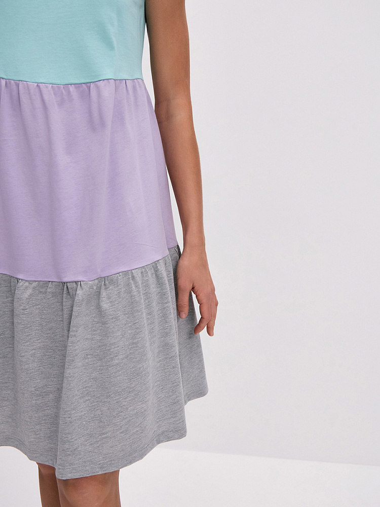 Платье из хлопка Color blocks Минт/Лиловый/Серый меланж_14213