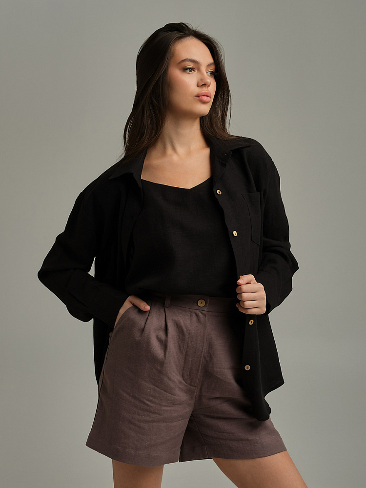 Рубашка оверсайз изо льна с длинным рукавом Sonet Черный_9896