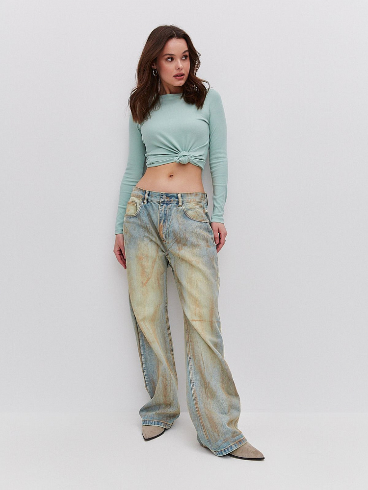 Лонгслив трикотажный в рубчик Basic Шалфей_11566