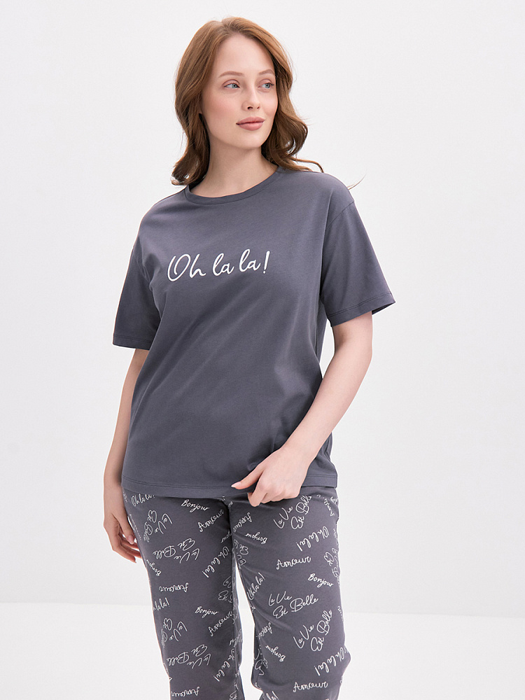 Пижама трикотажная, комплект Slow Dreams Графит/Надписи графит_13947