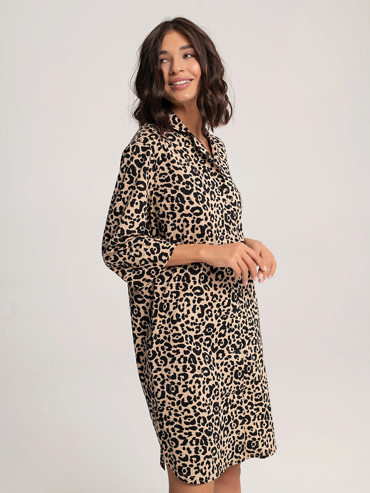 Халат-рубашка из хлопка Slow beauty Леопардовый_12300