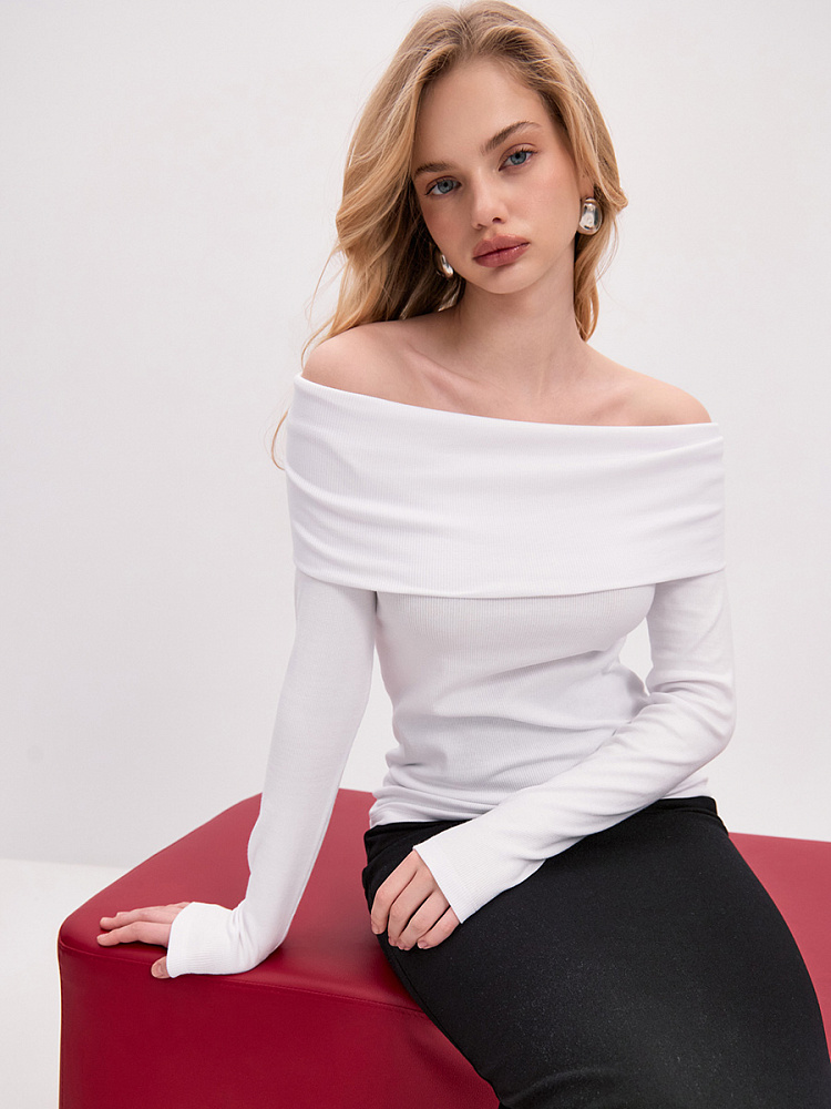 Лонгслив трикотажный в рубчик Basic Белый_13709