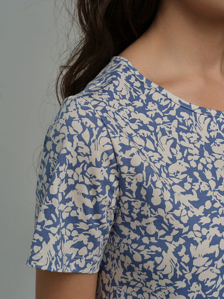 Платье из хлопка Kira Цветы на голубом_10584