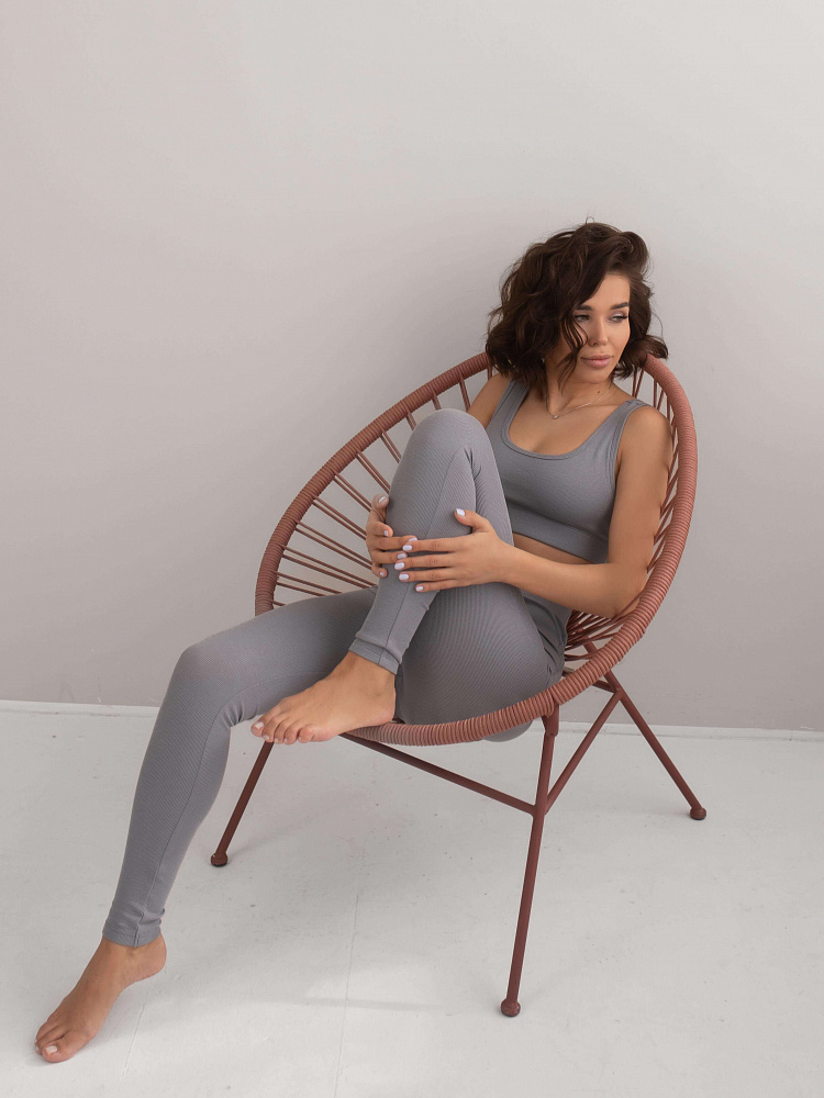 Леггинсы тёмно-серые в рубчик трикотажные Basic_5527