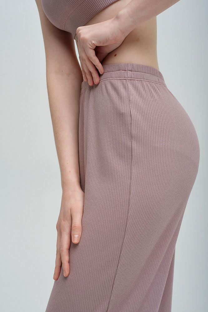 Брюки трикотажные в рубчик Пудра Flat_8624