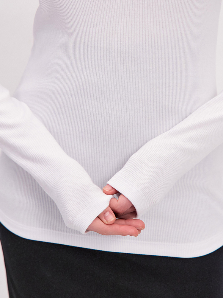 Лонгслив трикотажный в рубчик Basic Белый_13710